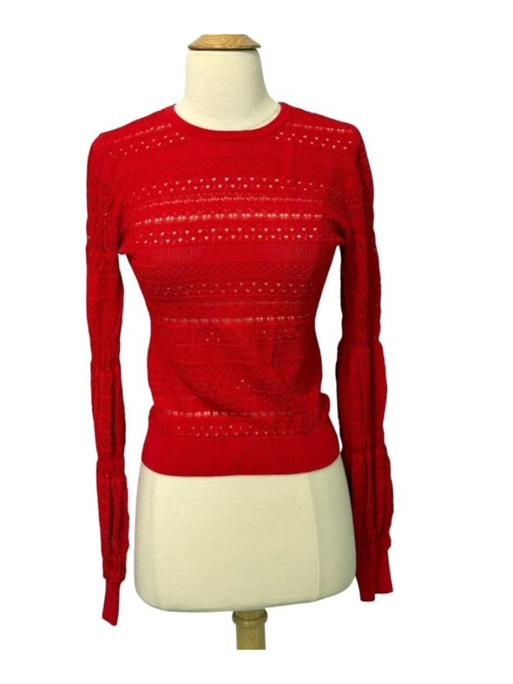 Karen Millen Women's Red Long Sleeve Knit Top Jumper Crochet Viscose Size UK M